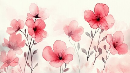 Obraz premium Delicate Pink Flowers Watercolor Background - Floral Art Print