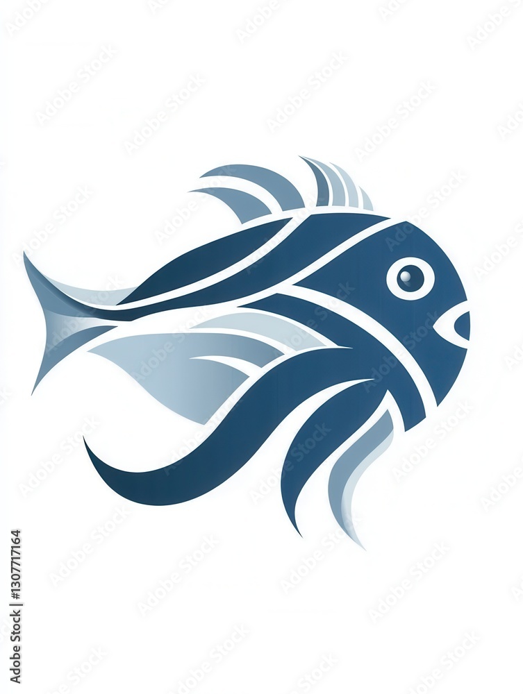 Poster abstract fish logo featuring wave patterns in cool blue tones with a minimalist aquatic theme genera