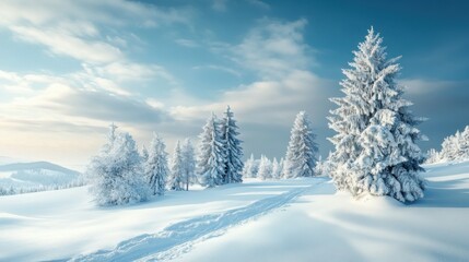Fototapeta premium Snowy scene with distant trees