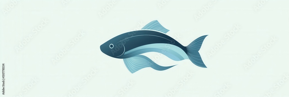 Fototapete abstract fish logo featuring minimalist wave patterns and a calming blue color palette for aquatic t
