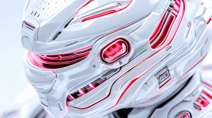 Futuristic White Robot Helmet Close-up