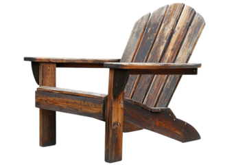 Wooden Adirondack chair designed for outdoor relaxation and comfort in a tranquil setting