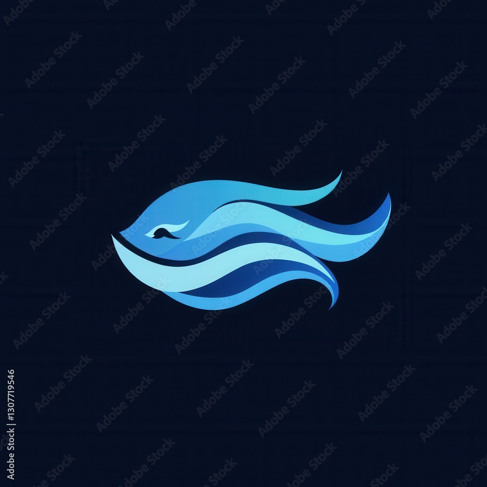 Leinwandbilder minimalist abstract fish logo design featuring wave patterns in cool blue tones for aquatic branding