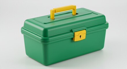 Green Plastic Tool Box with Yellow Handle - A sturdy green plastic toolbox with a yellow handle and latch