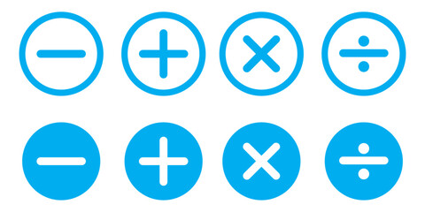 Plus, minus icon set. Calculator, math icon. Plus, minus, multiply, equal and divide sign. EPS 10