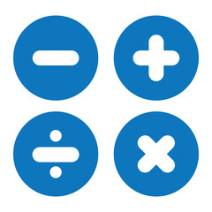 Fototapeta premium Plus, minus, multiply, divide and equal sign icon design set. Calculation and Mathematical sign symbol icon. Addition, subtraction, multiplication, division, equal sign, icon symbol.