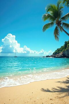 Casal em Lua de Mel sentado sobre areia brilhante, com vista para o mar azul, casal, amor, lua de mel