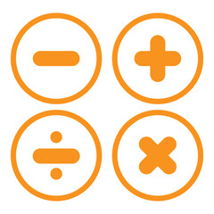 Obraz premium Plus and minus icon set. Math symbol. Add sign. Multiply icon. Calculator button, business finance concept in vector flat