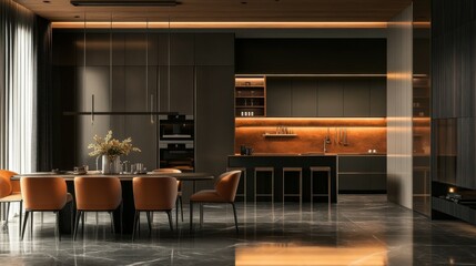 Interior of modern and elegant dining room interior home. Empty space