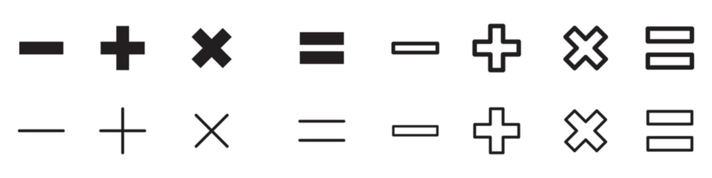 Plus, minus, multiply, equal and divide sign icon set. Math sign vector illustration.