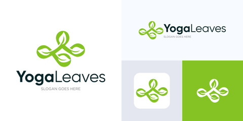 Healthy life for yoga leaf logo icon design. green leaf growing logo design for body health and beauty, nature leaves wellness center and meditation logo template, Vector illustration inspiration.