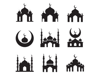 mosque icons set vector