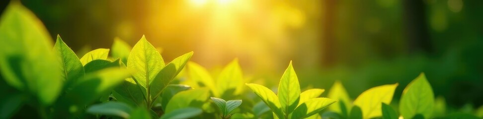 Warm sunbeams filter through lush green leaves, photorealism, warm light