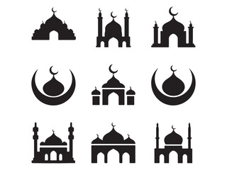 mosque icons set vector