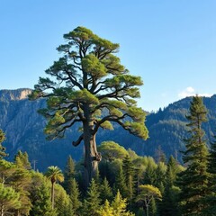Fototapeta premium A majestic tree rises above the treetops of the mountain, vegetation, giant