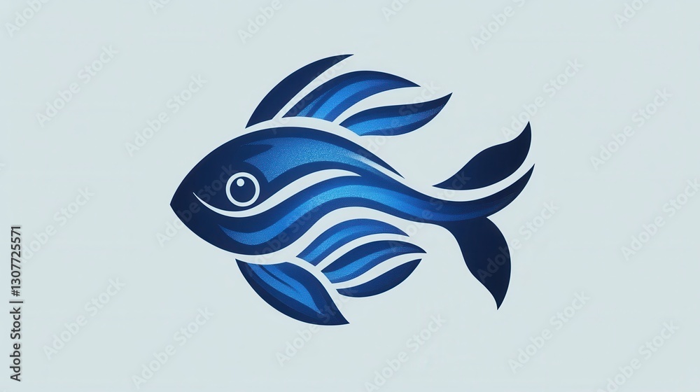 Aufkleber abstract fish logo featuring wave patterns in minimalist design with cool blue tones for aquatic the