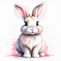 Obraz premium Cute fluffy bunny with pink splash background