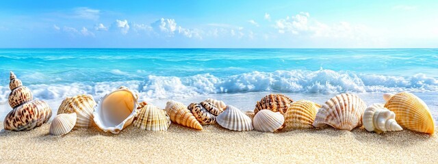 Seashells Adorn a Sunny Beach: A Vibrant Coastal Scene