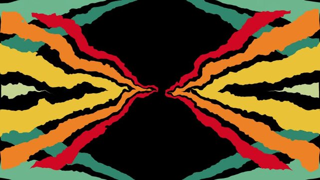 Retro animation of moving vintage colored lines on black background with hand drawn style effect. 1980s 80s