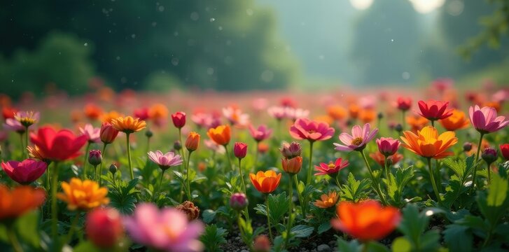 Campo de flores moradas descoloridas en el suelo despu?s de la lluvia, gris, ca?da de hojas