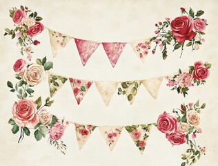 Decorative floral banners with roses ideal for celebrations and events