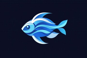 Fototapeta premium Minimalist fish logo featuring wave patterns in cool blue tones for an aquatic themed design project Generative AI