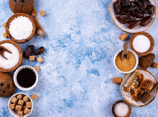 Various sugar replacement, healthy sweetener concept