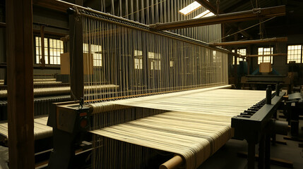 Fototapeta premium vintage image of a loom in a traditional textile factory, showcasing the history and evolution of the textile industry,