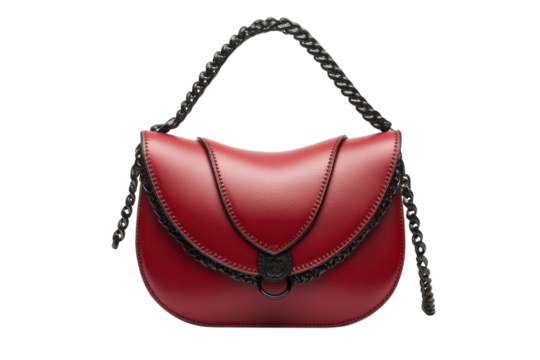 Elegant red handbag with black chain strap displayed on a neutral background for fashion enthusiasts and style lovers