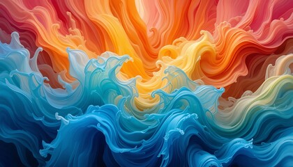 Abstract waves of vibrant color, with warm hues blending seamlessly into cool shades, creating a dynamic and eye-catching composition.