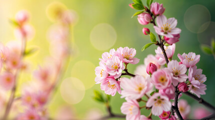 Obraz premium Springtime Blooming Cherry Blossoms Against Vivid Bokeh Background