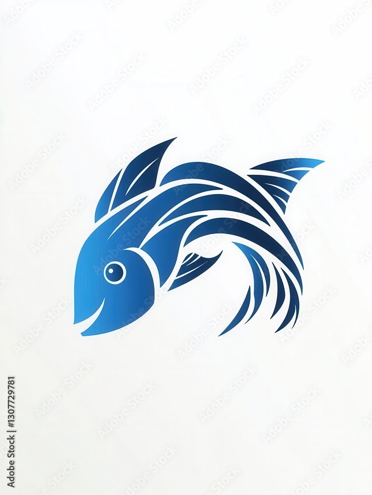 Poster abstract fish logo design showcasing wave patterns and a minimalist aquatic theme in cool blue tones