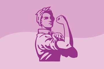 Confident woman flexing arm in minimalist hand-drawn style icon