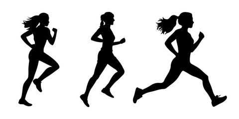  Woman Running Silhouette Vector ,Female Jogger Clipart, Fitness Image