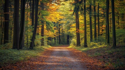 Obraz premium Take a walk in the beautiful autumn forest. Escape to a lush green rainforest. Surround yourself with nature's peace and tranquility. Breathe in the fresh air and let your mind wander free.