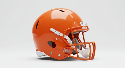 Fototapeta premium Orange Football Helmet Side View - Close-up side view of an orange football helmet against a white background. Perfect for sports, safety, or athletic gear themes