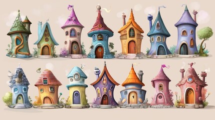 Colorful whimsical cottages in a charming village unique designs and playful architecture