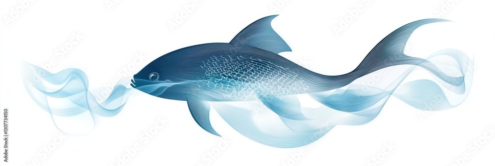 Leinwandbilder abstract fish logo featuring minimalist design with wave patterns in cool blue tones for aquatic bra