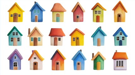 Colorful miniature houses arranged in a decorative pattern for home decor and art display