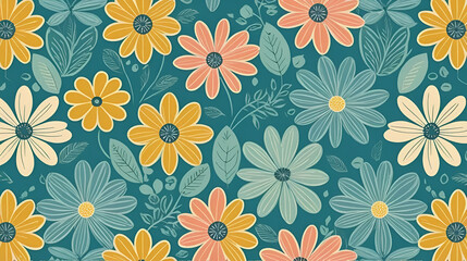 Retro floral vector pattern with a textured background ideal for home decor children s items stationery wrapping and scrapbooking projects
