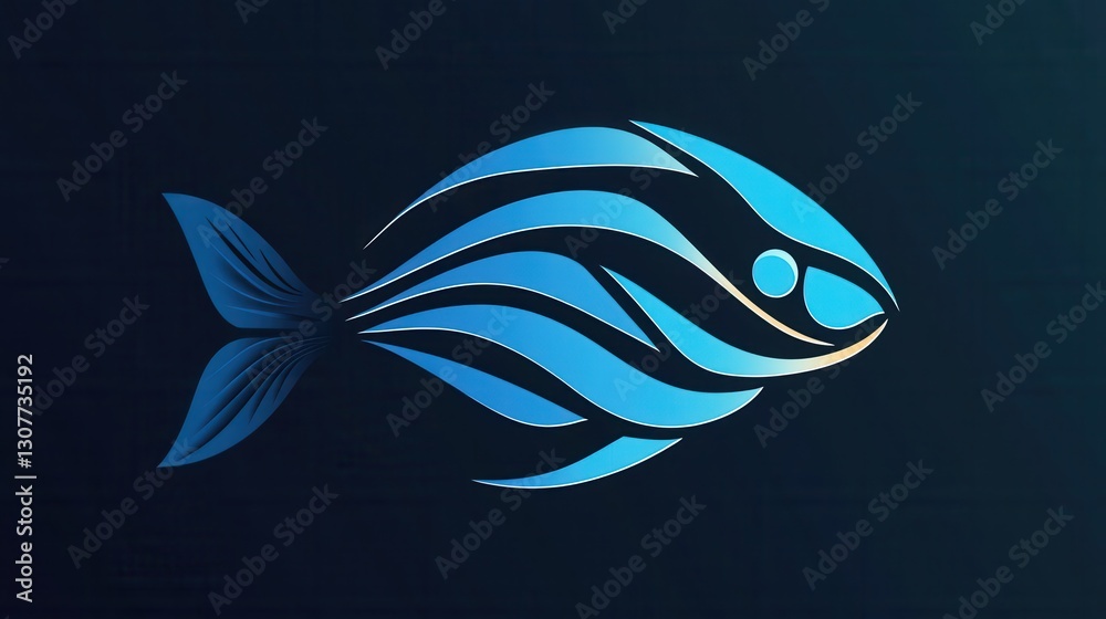 Leinwandbilder Unique abstract fish logo featuring wave patterns in a minimalist aquatic design with cool blue tones Generative AI