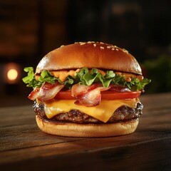 hamburger on a black background