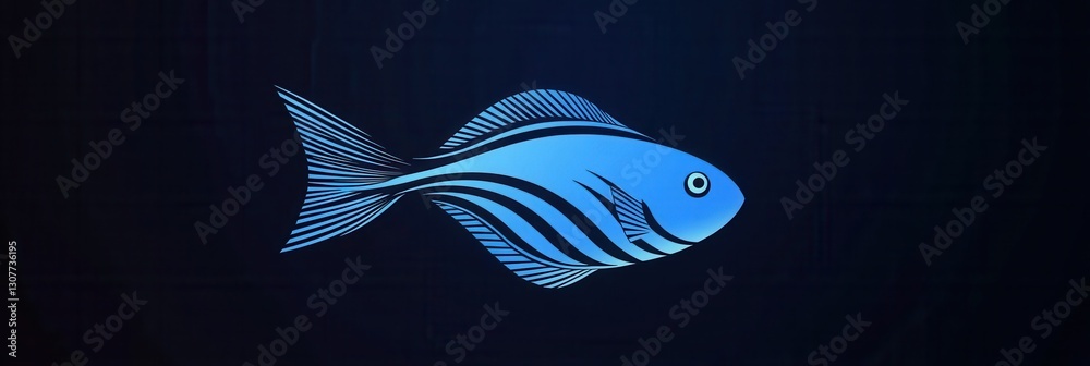 Aufkleber minimalist fish logo featuring wave patterns in vibrant blue tones representing aquatic themes and f