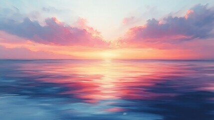 Obraz premium Peaceful pastel sunset reflects beautifully on calm ocean water. AI Generated