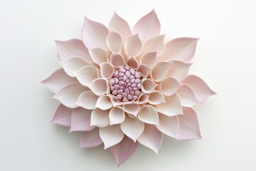 Fototapeta premium Delicate blush pink ceramic dahlia flower wall art, meticulously crafted with layered petals.
