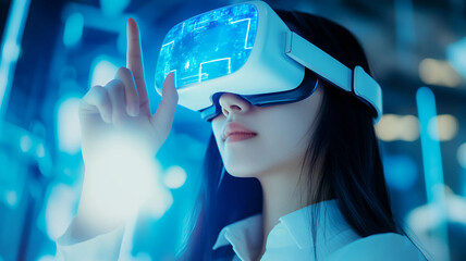  Woman wearing VR glasses