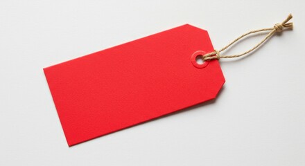 Red Tag with String: Ideal for Branding and Crafts - Blank red tag with twine, perfect for pricing, gift labels, or creative projects. Symbolizes sales, promotions, handmade, customization