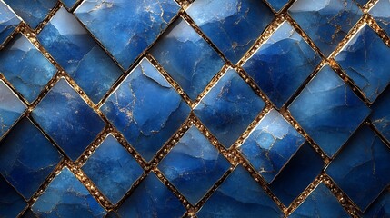 Fototapeta premium Stunning Sapphire Tiles Gleam Richly Gold Accents. AI Generated