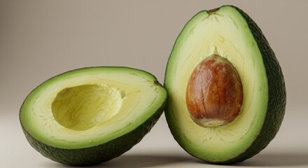 Ripe Avocado Halves Culinary - Healthy fats, vibrant green, creamy texture, perfect for recipes, culinary imagery. Represents nutrition, freshness, and deliciousness