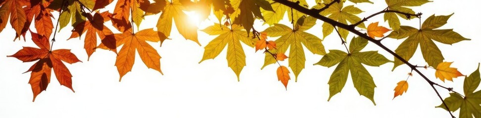 Fototapeta premium Leafy branches of oak tree isolated on white background, oak leaf, nature, autumn